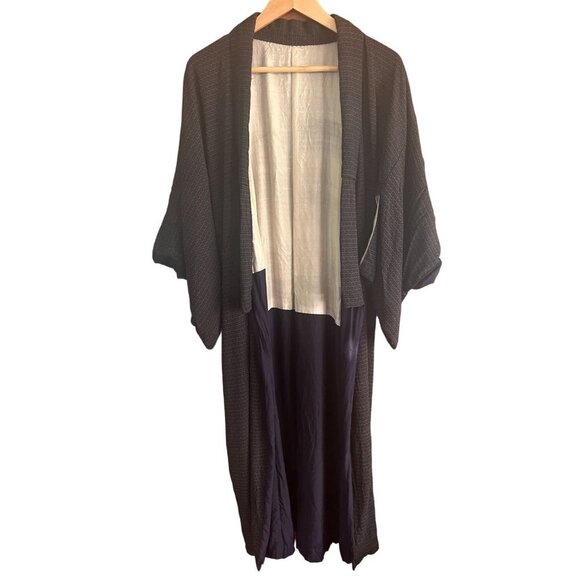 Vintage Silk Kimono blue, grey, black, - Picture 3 of 6